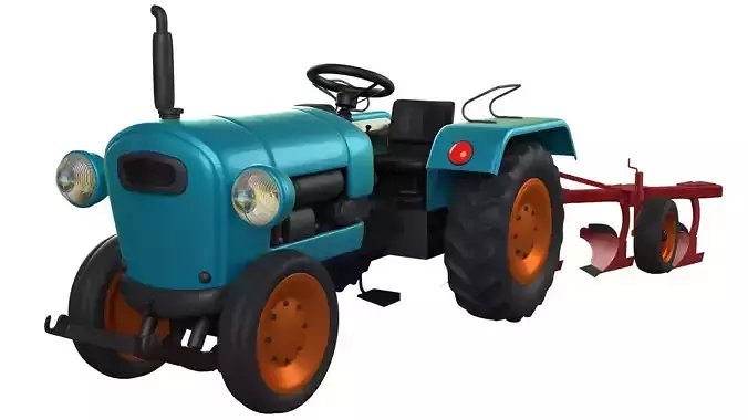 Tractor Plougher Low-poly 3D model