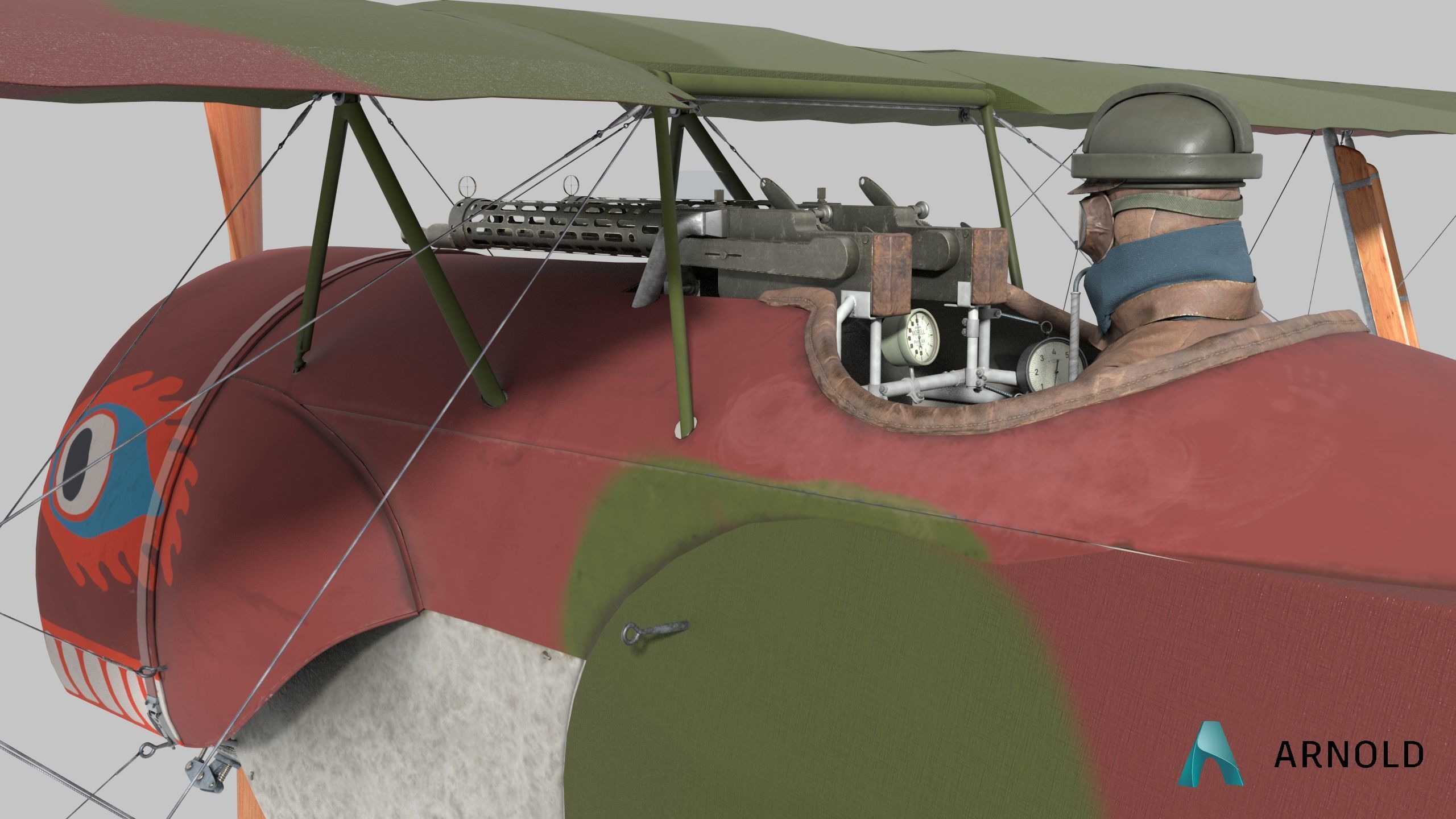 Fokker D2 plane Low-poly 3D model_16