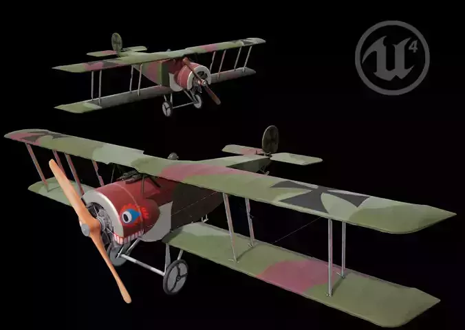 Fokker D2 plane Low-poly 3D model