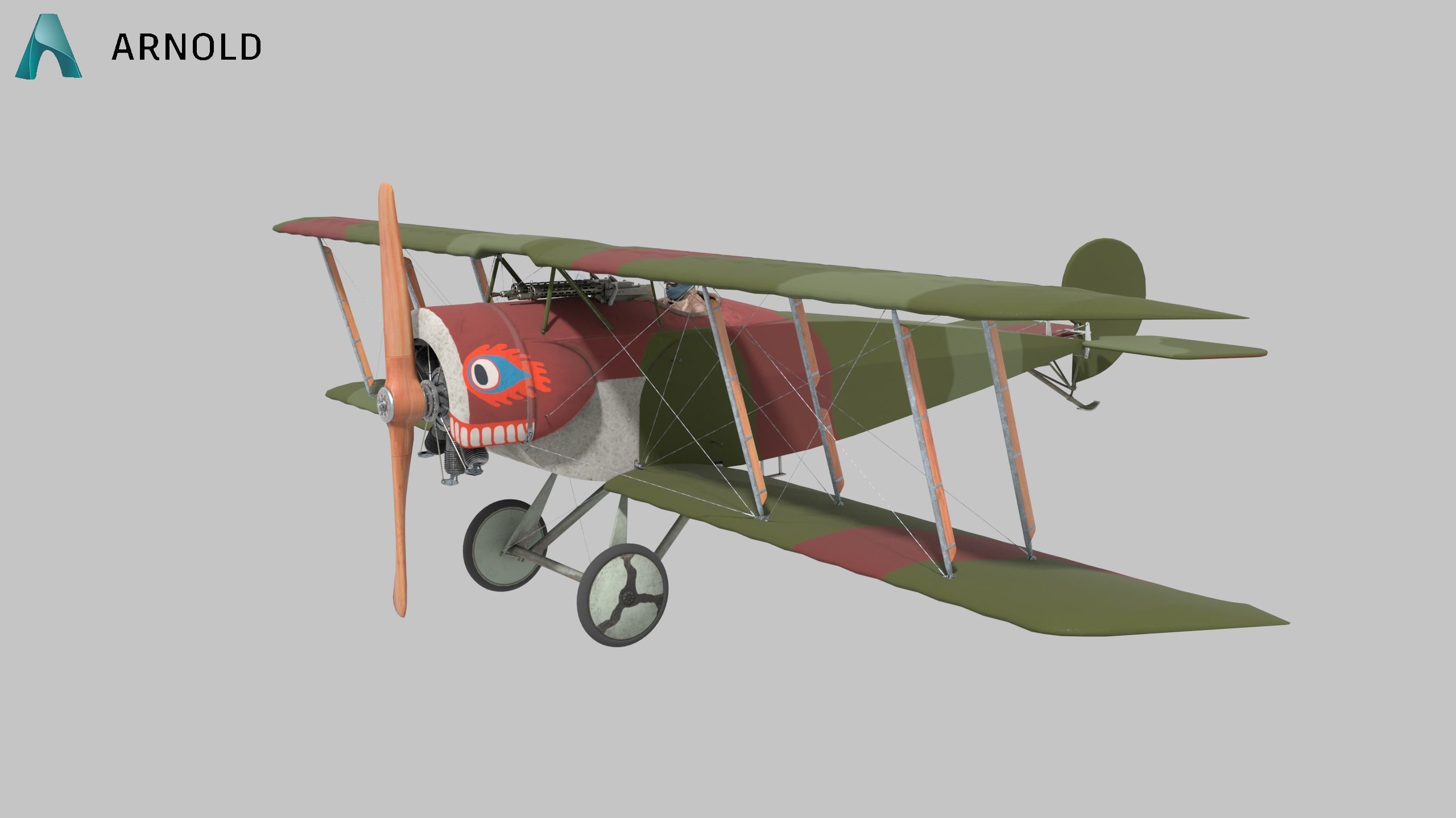 Fokker D2 plane Low-poly 3D model_12