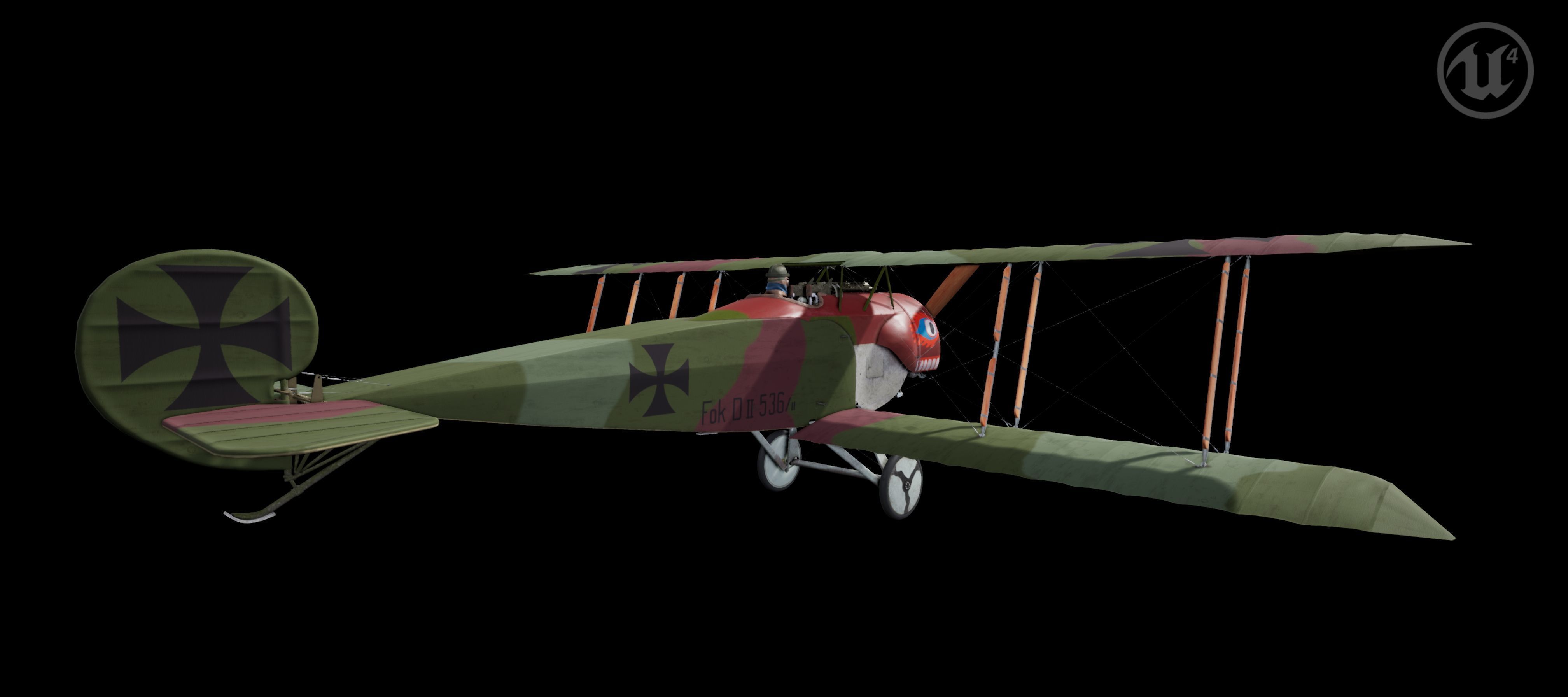 Fokker D2 plane Low-poly 3D model_5