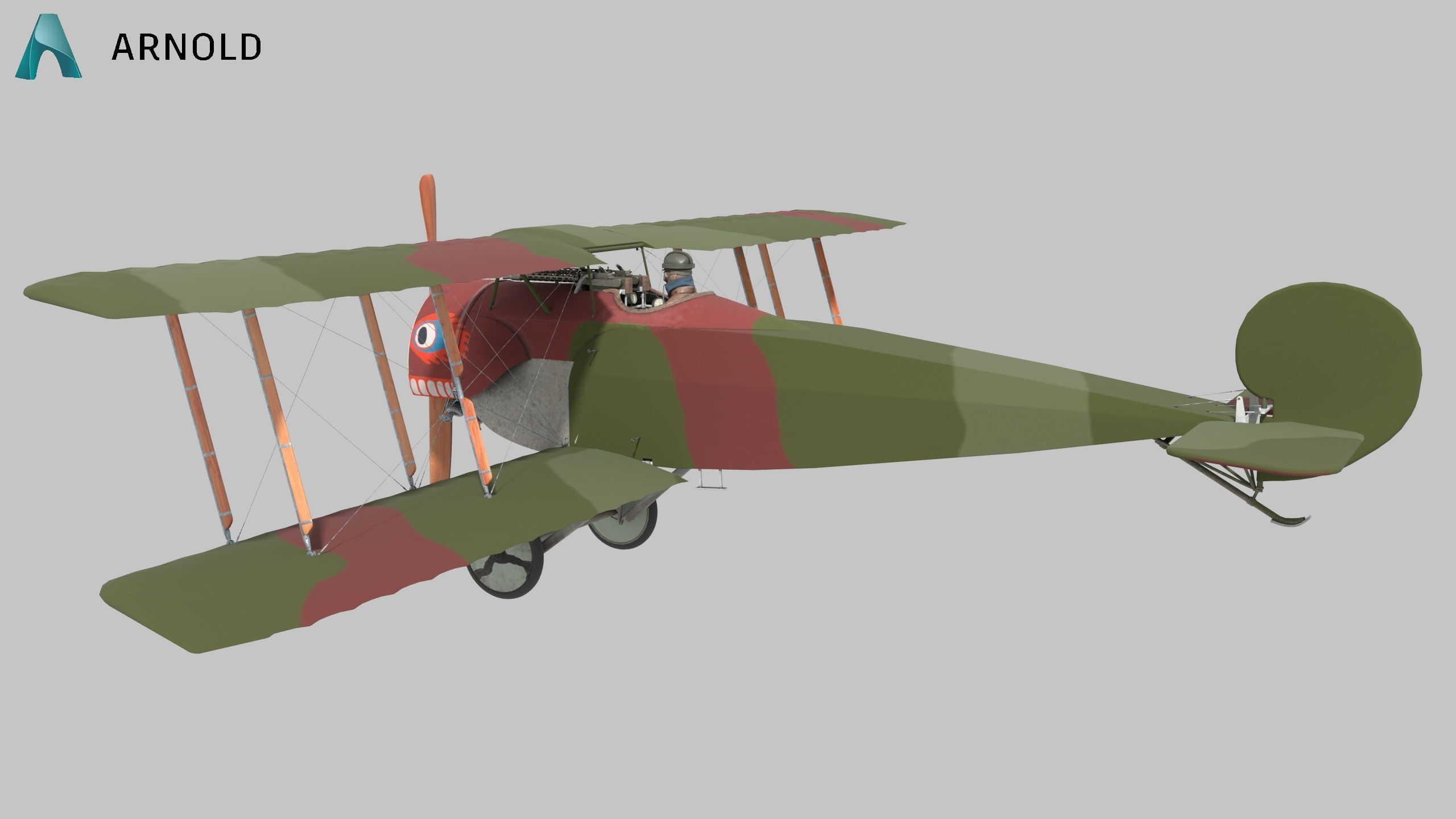 Fokker D2 plane Low-poly 3D model_13