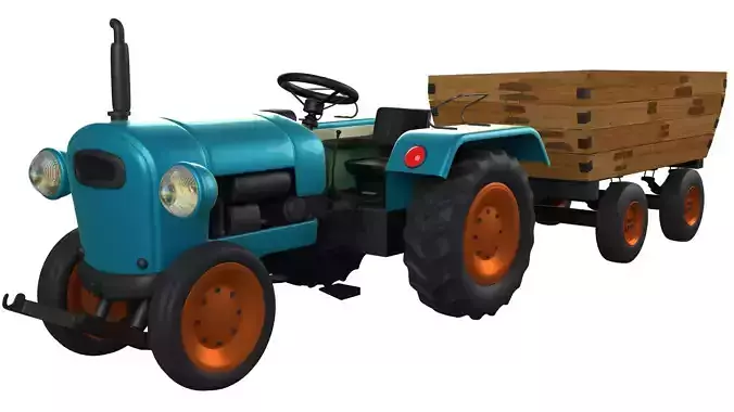 Tractor Trolley Low-poly 3D model