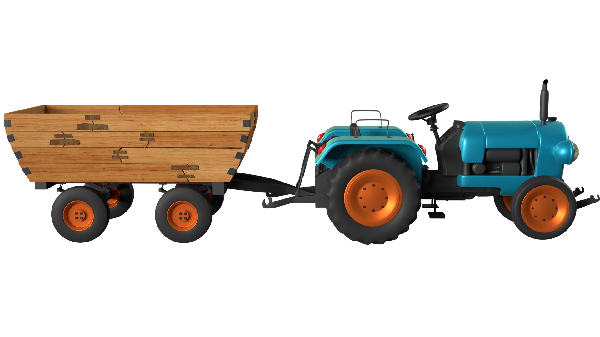 Tractor Trolley Low-poly 3D model_3