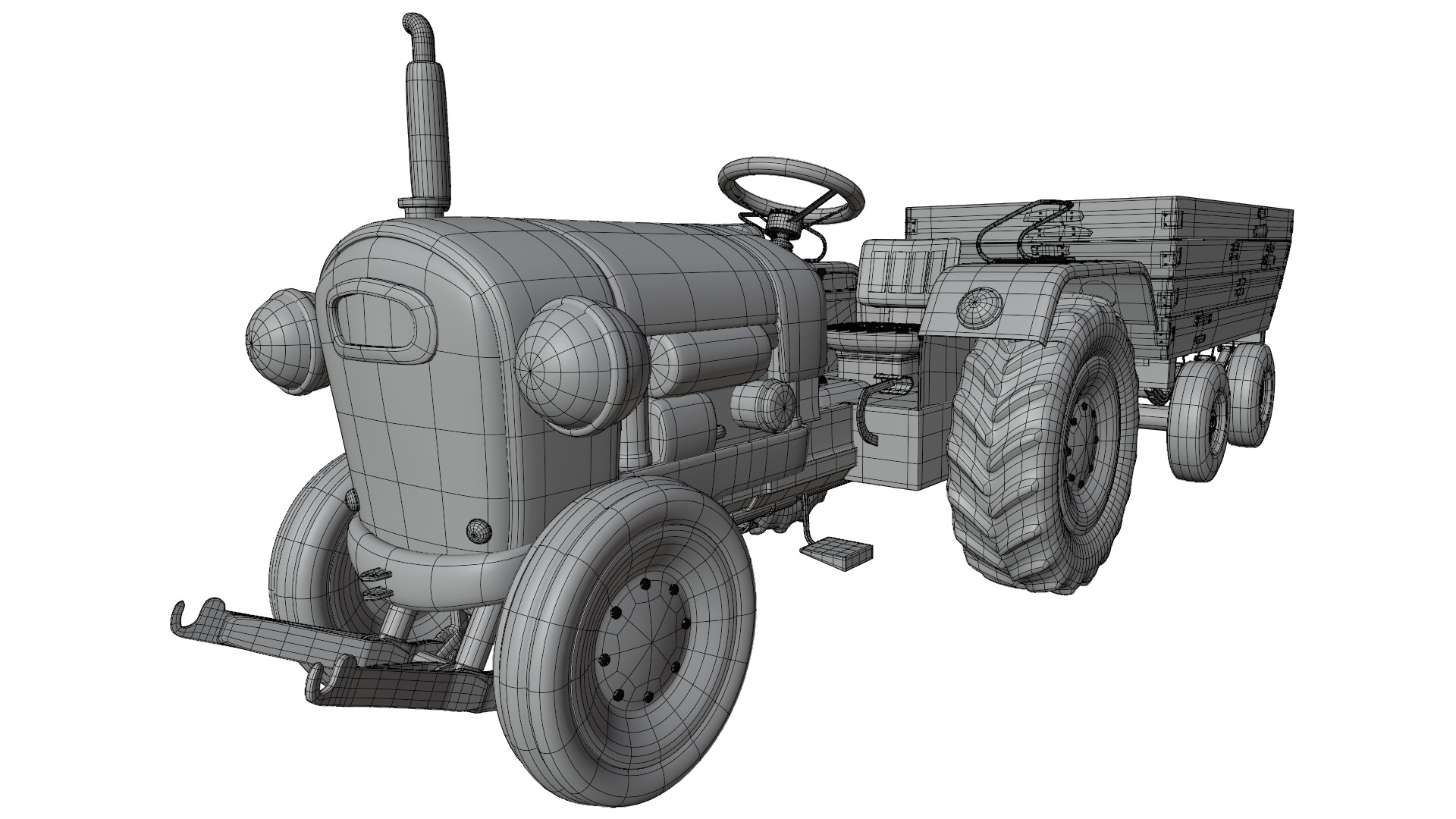 Tractor Trolley Low-poly 3D model_13