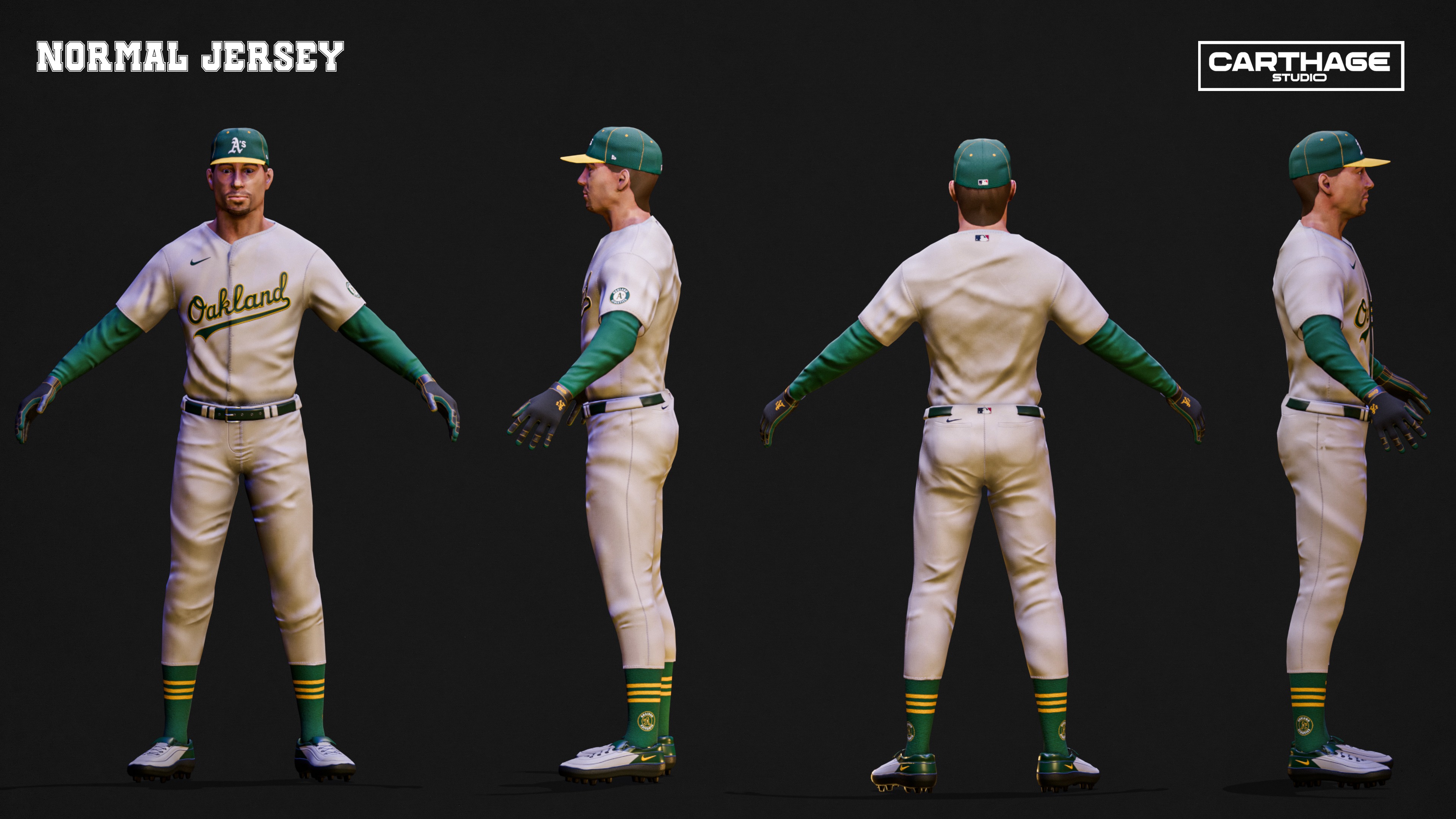 Oakland Athletics Character And Essential Baseball Equipment Low-poly 3D model_5