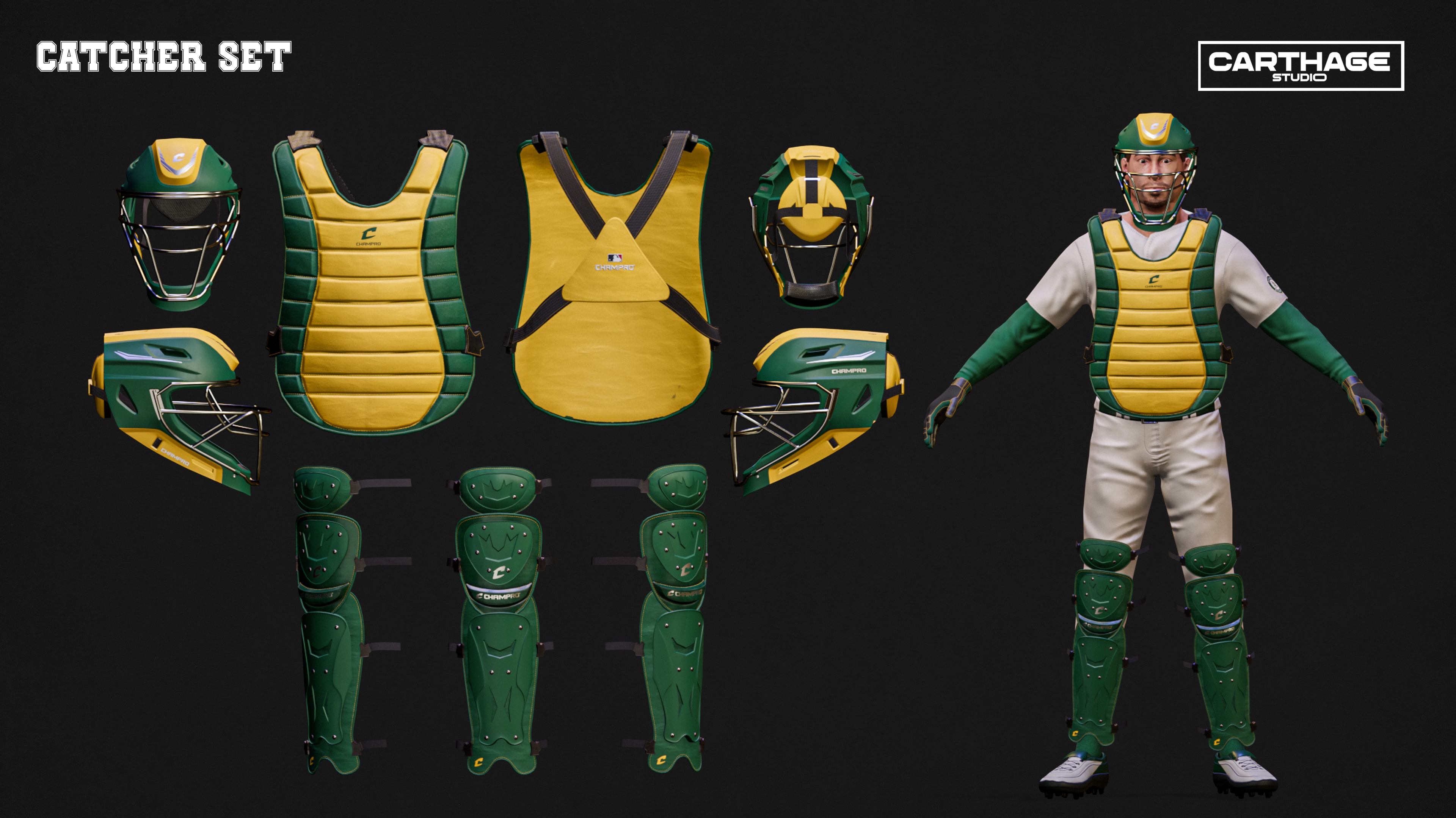 Oakland Athletics Character And Essential Baseball Equipment Low-poly 3D model_3
