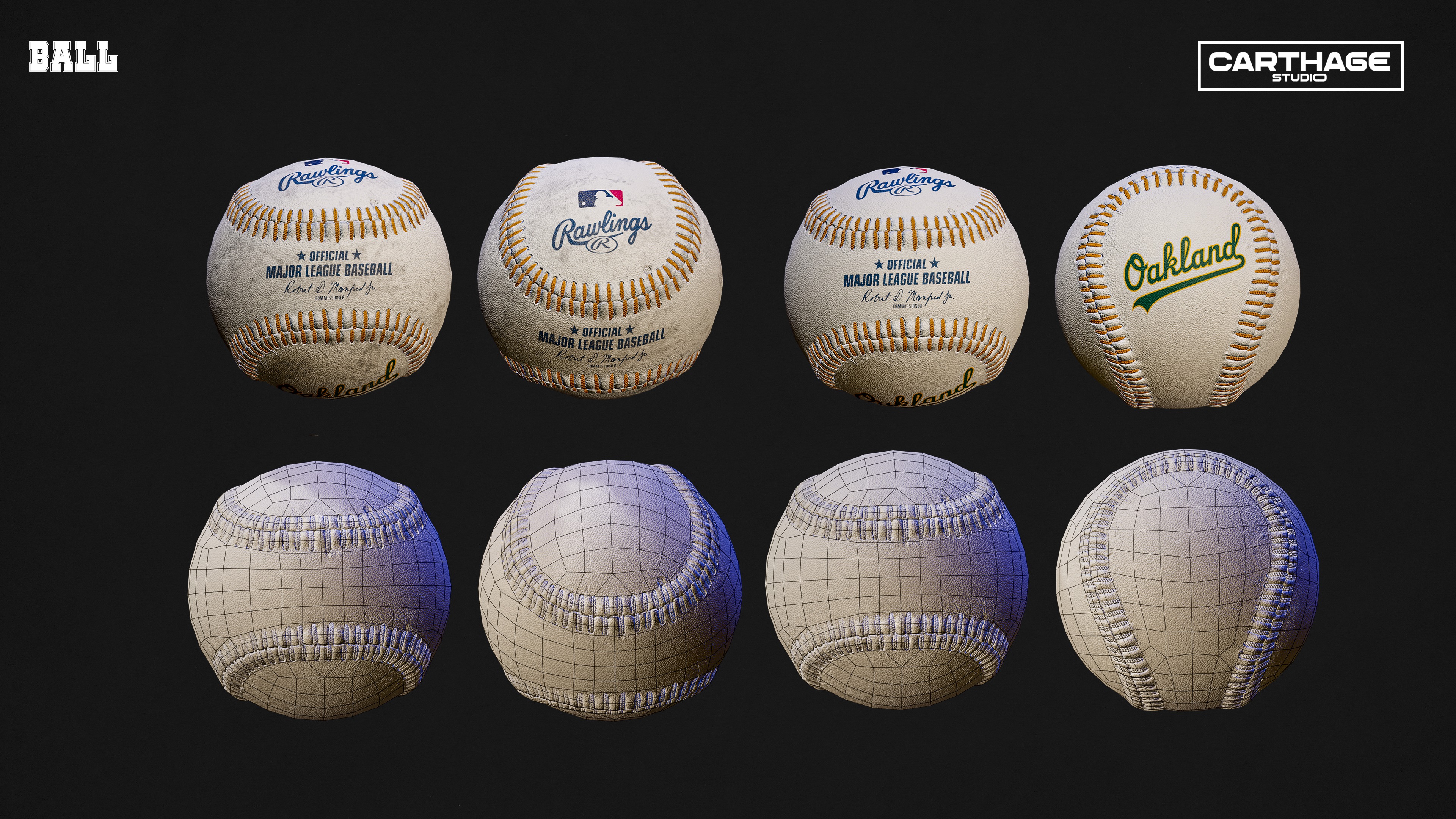 Oakland Athletics Character And Essential Baseball Equipment Low-poly 3D model_10