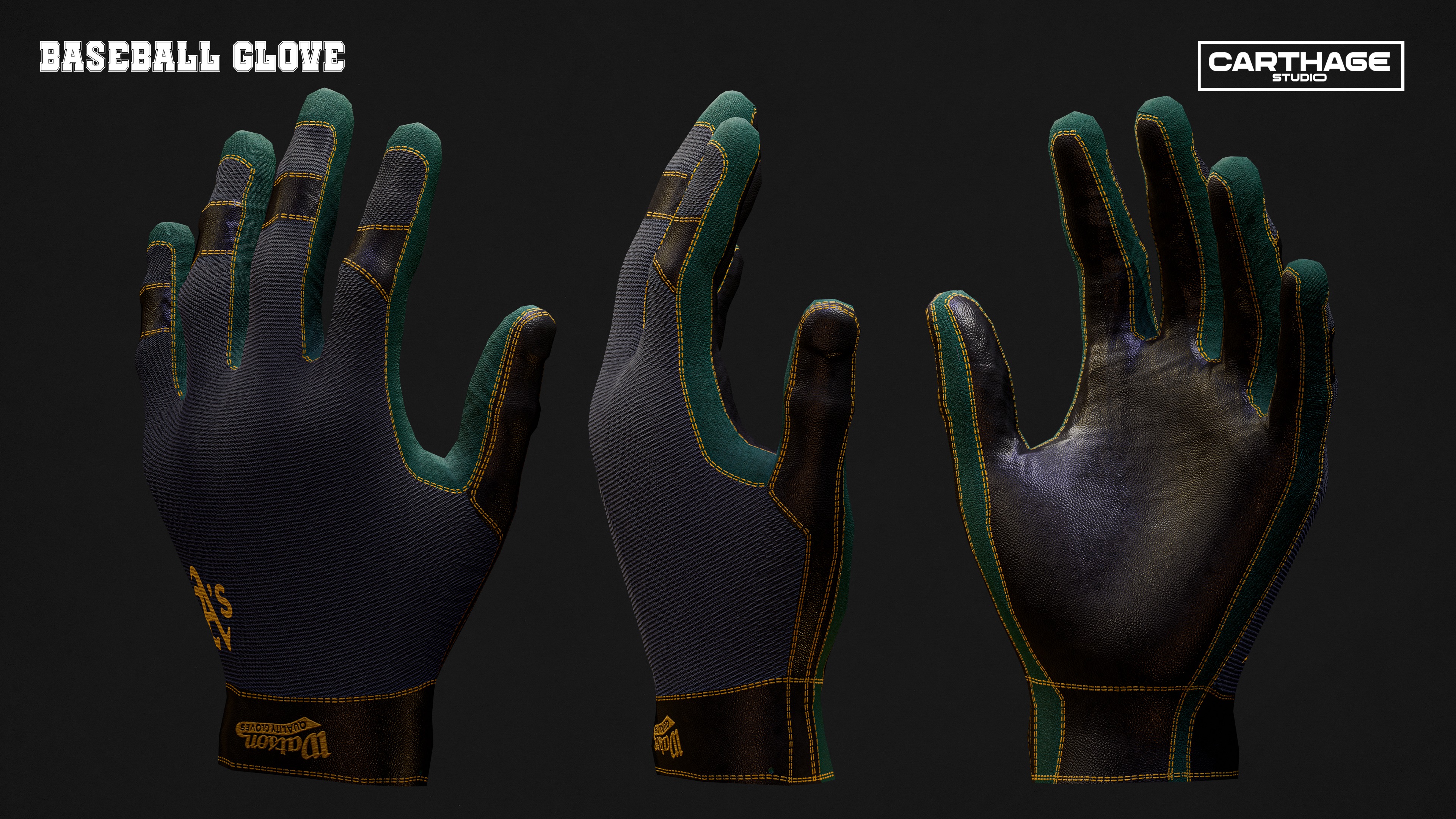 Oakland Athletics Character And Essential Baseball Equipment Low-poly 3D model_13