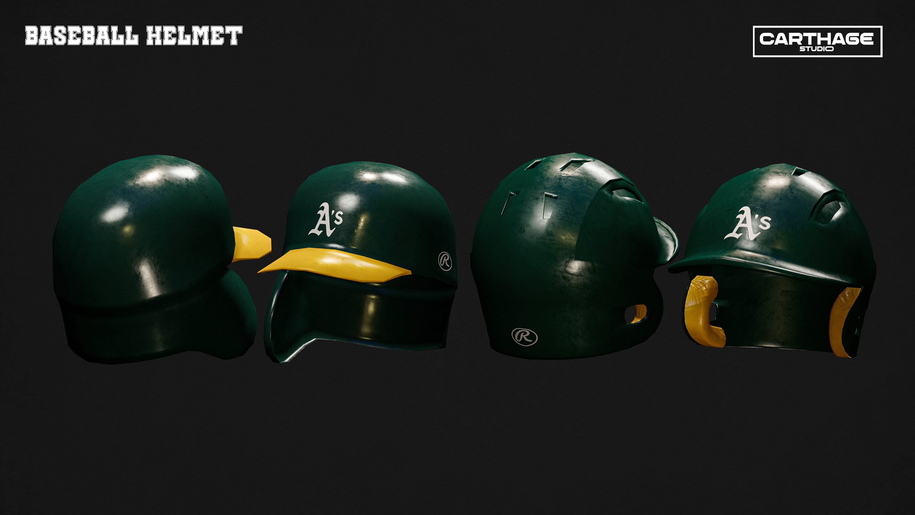 Oakland Athletics Character And Essential Baseball Equipment Low-poly 3D model_15