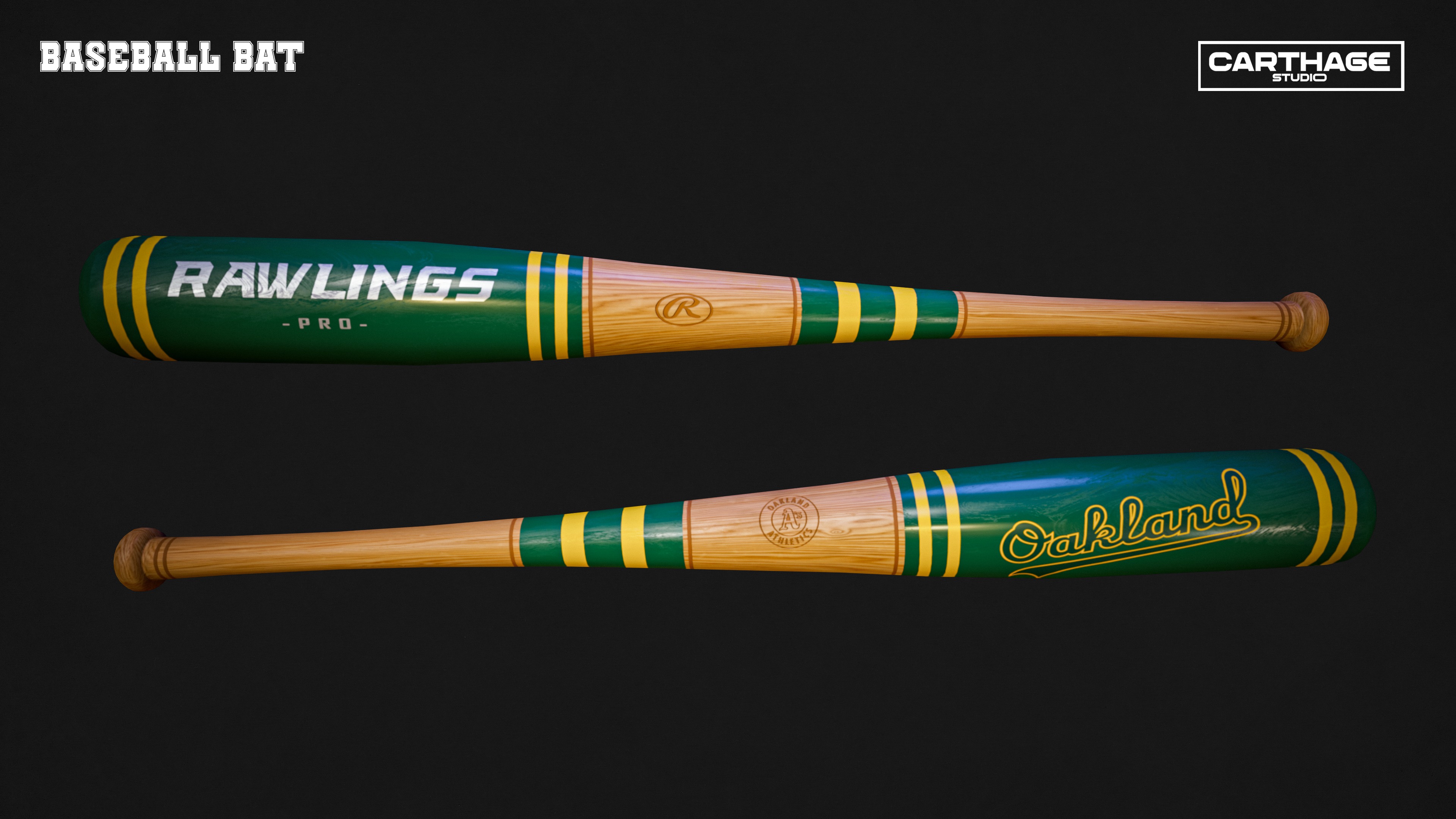 Oakland Athletics Character And Essential Baseball Equipment Low-poly 3D model_11