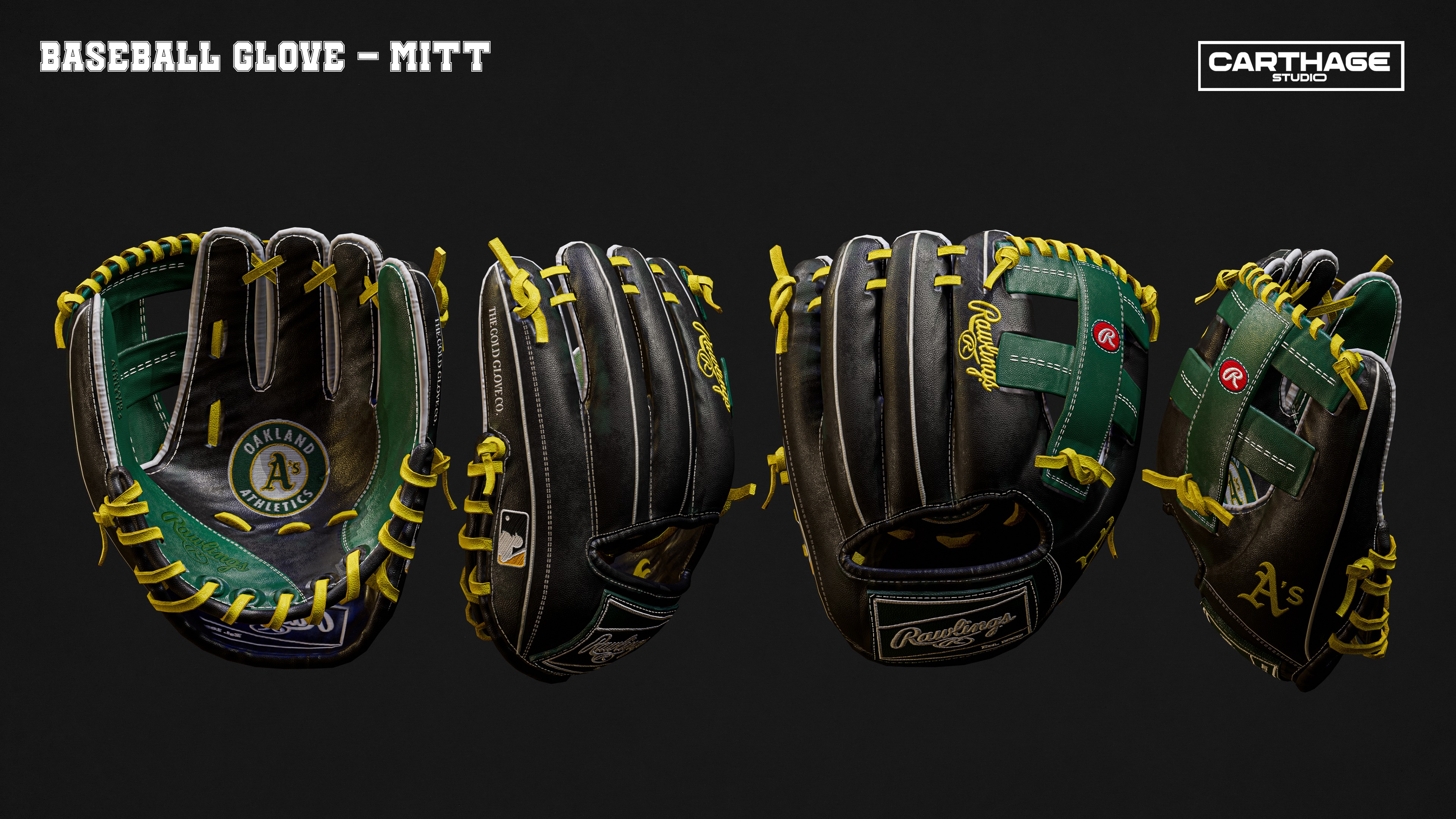 Oakland Athletics Character And Essential Baseball Equipment Low-poly 3D model_8