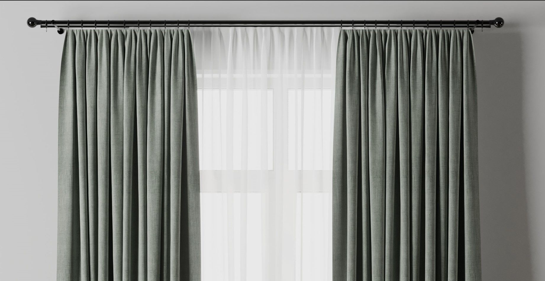curtain with rod 06 Green Curtain Low-poly 3D model_4