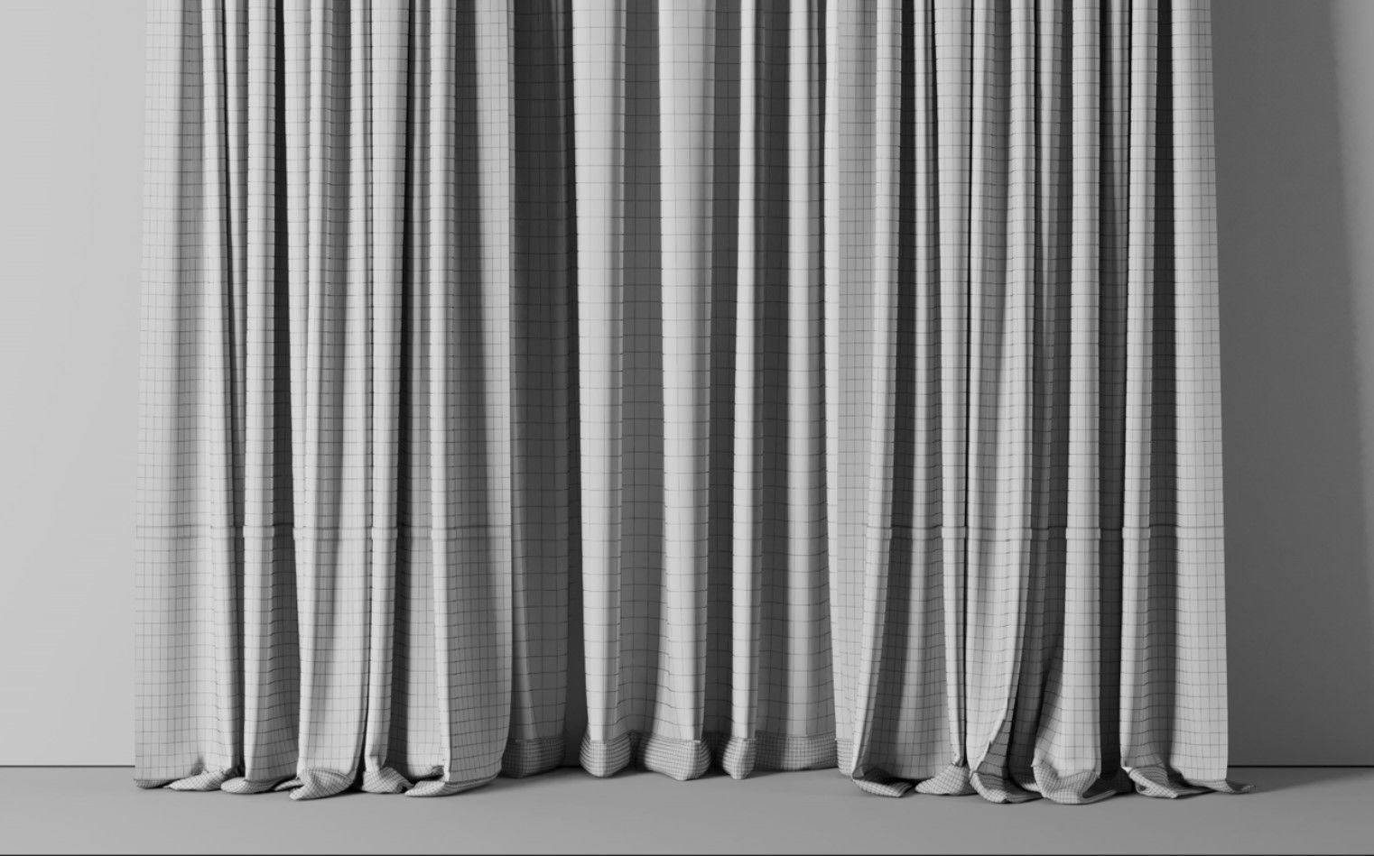 curtain with rod 06 Green Curtain Low-poly 3D model_8