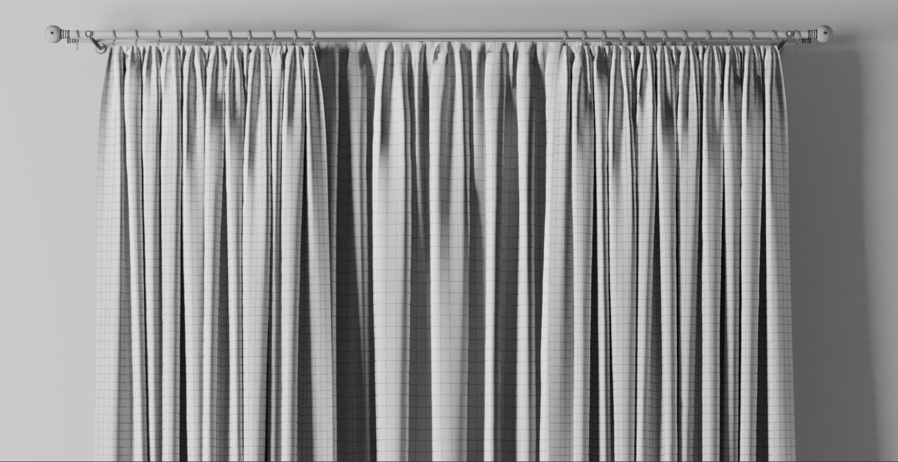curtain with rod 06 Green Curtain Low-poly 3D model_7
