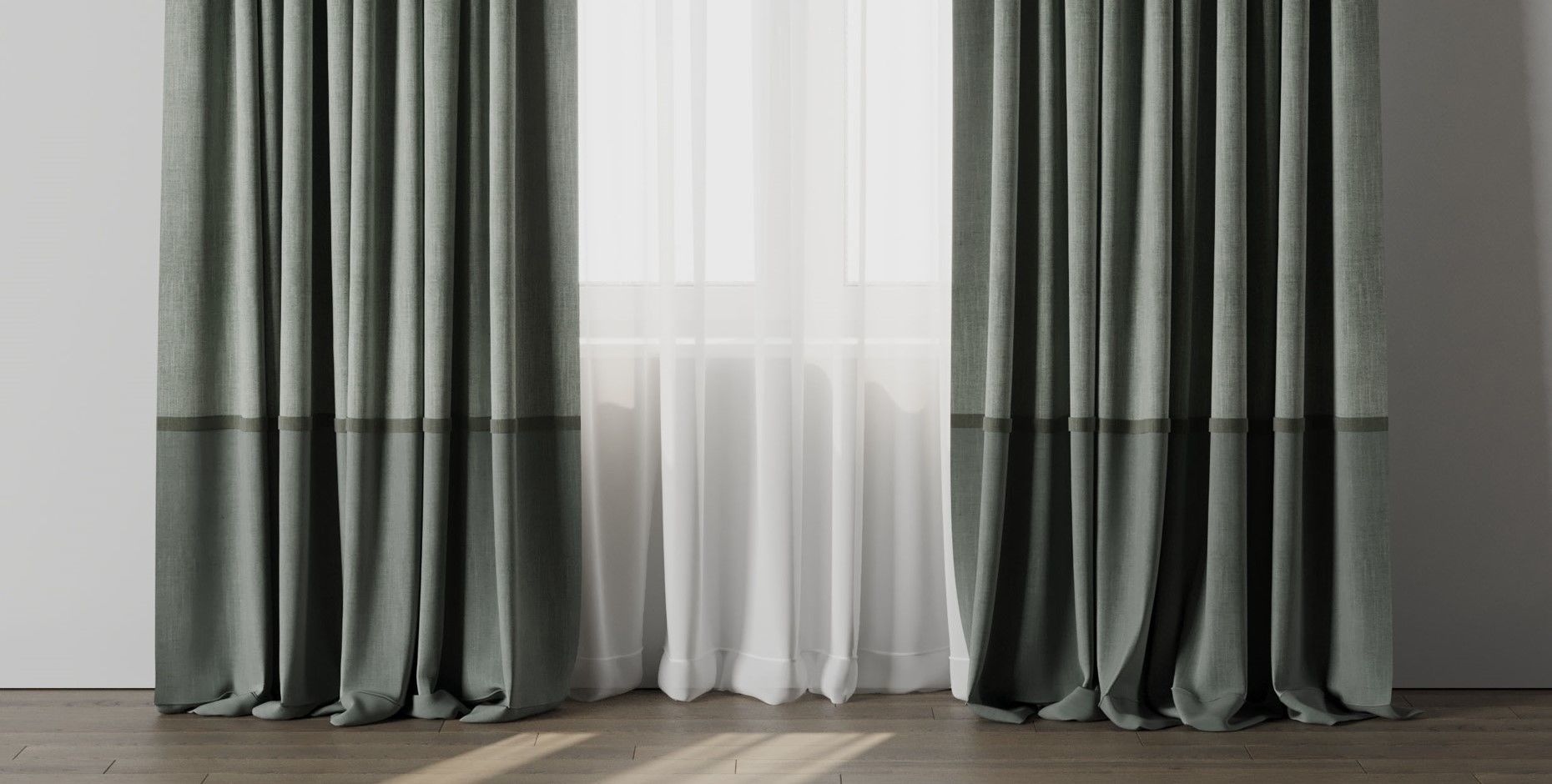 curtain with rod 06 Green Curtain Low-poly 3D model_5
