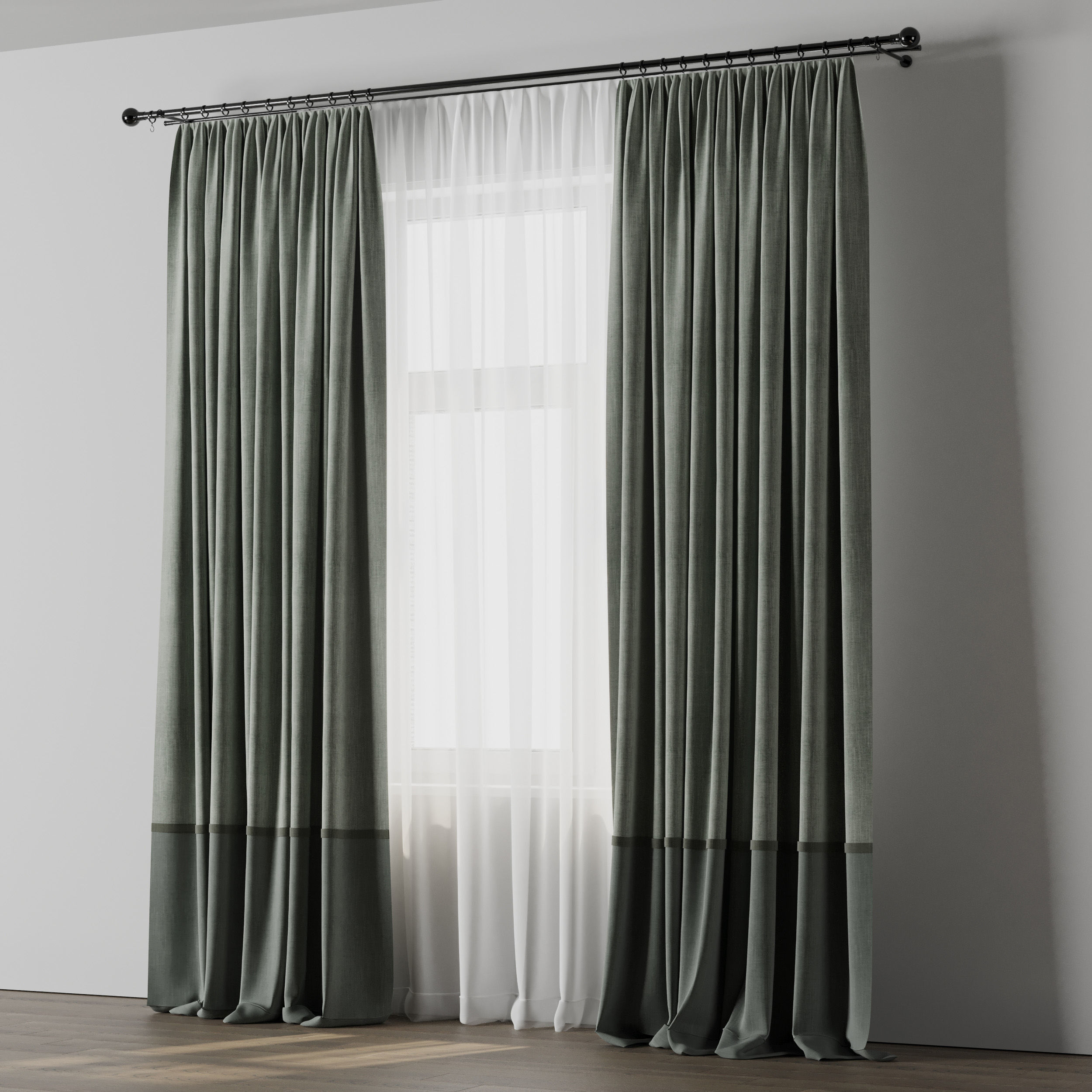 curtain with rod 06 Green Curtain Low-poly 3D model_1