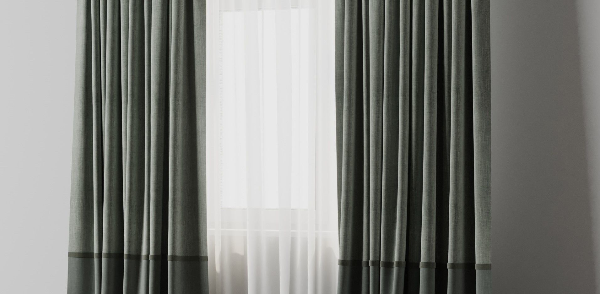 curtain with rod 06 Green Curtain Low-poly 3D model_6