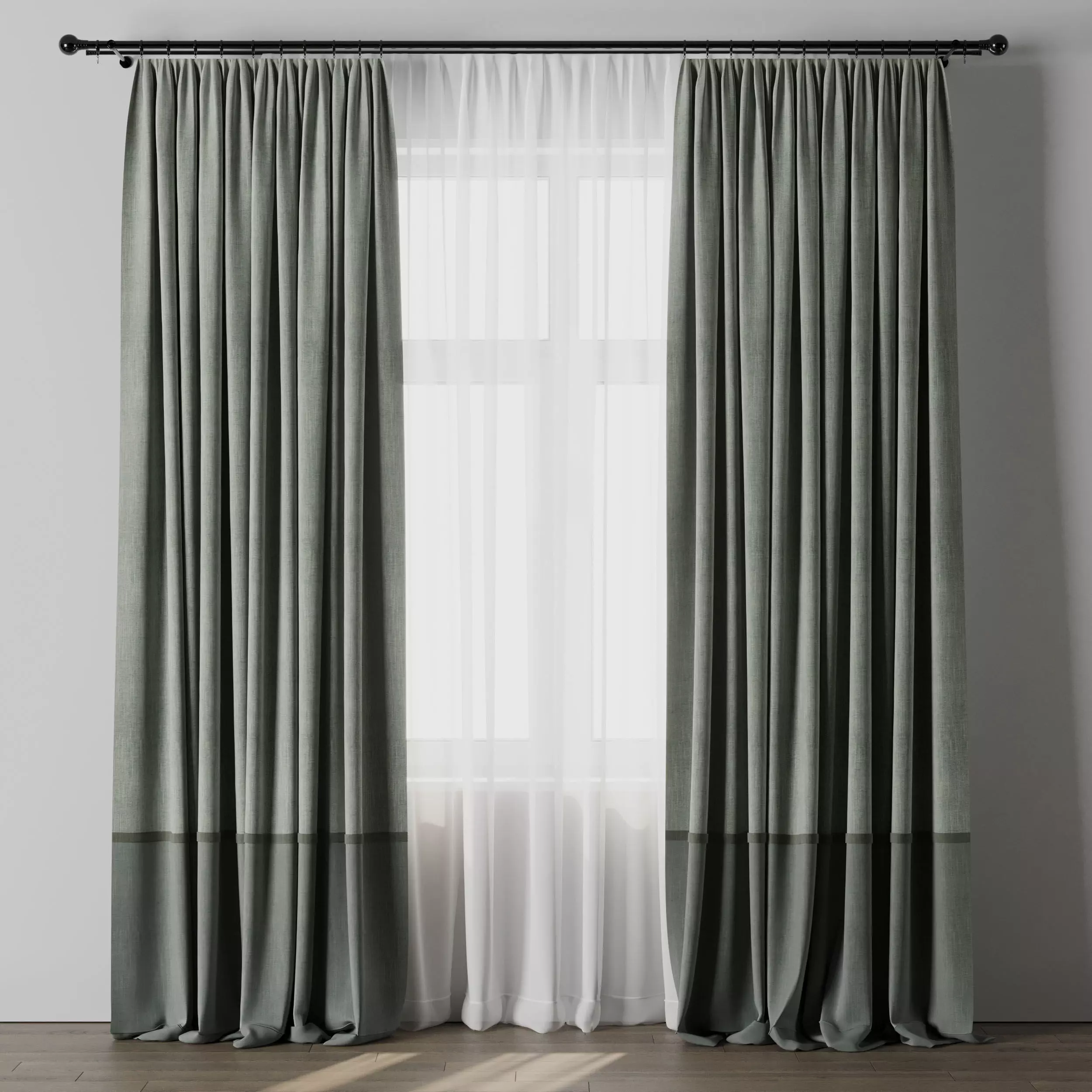 curtain with rod 06 Green Curtain Low-poly 3D model_0