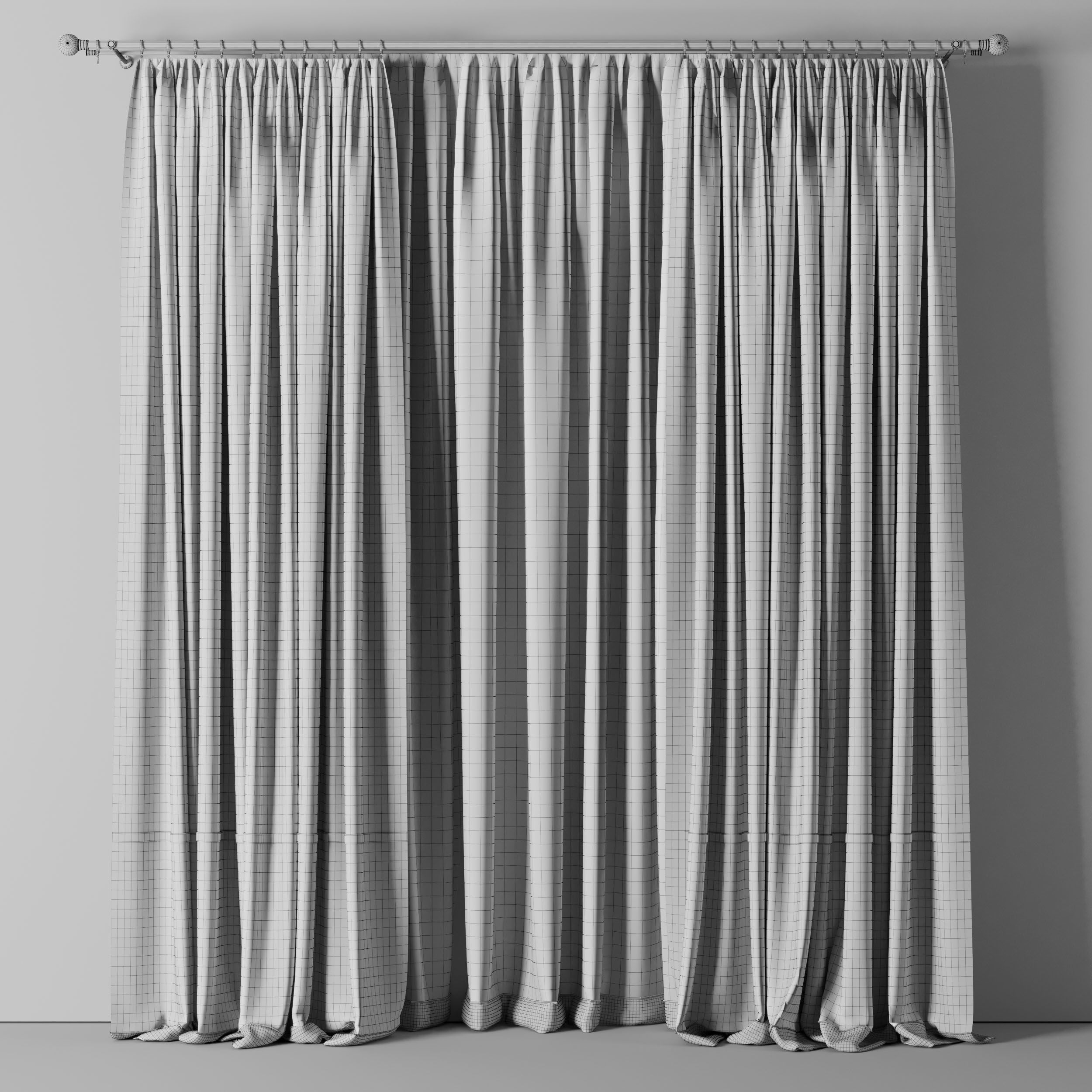 curtain with rod 06 Green Curtain Low-poly 3D model_3
