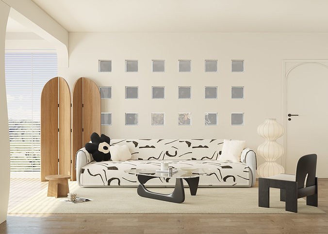 Pixels and Flowers living room interior scene 3D model 3