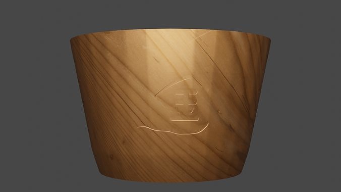 Wooden bowl with Chinese script carve on curve surface Free low-poly 3D model