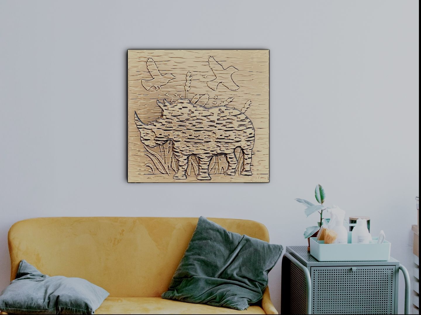 Rhinoceros in lake for CNC and 3D printing 3D print model_1