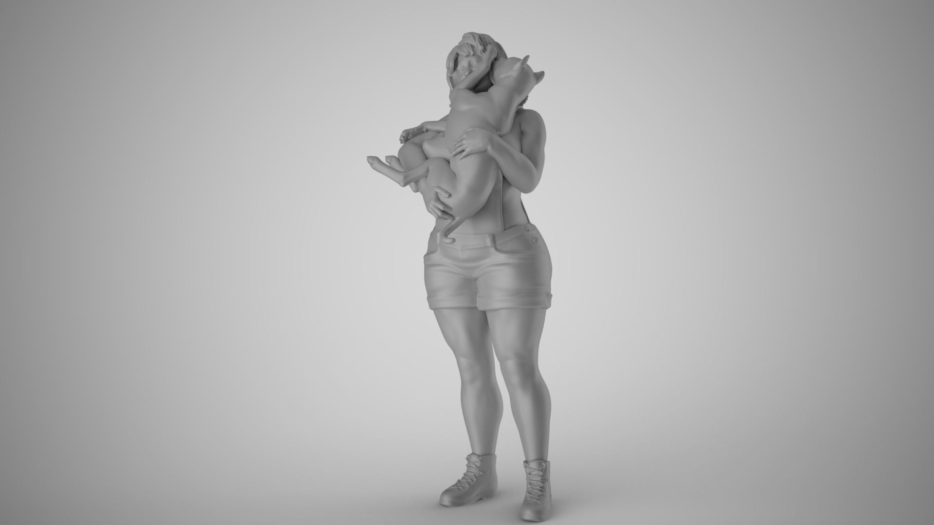 Woman Hugging her Dog 3D print model_1