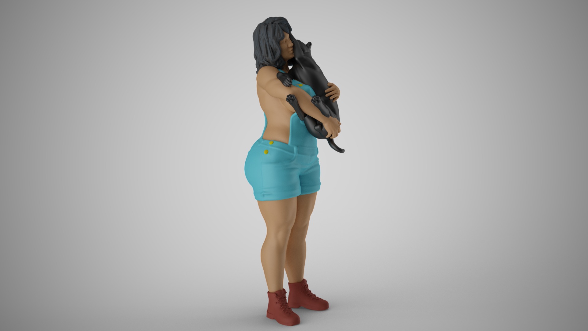 Woman Hugging her Dog 3D print model_4
