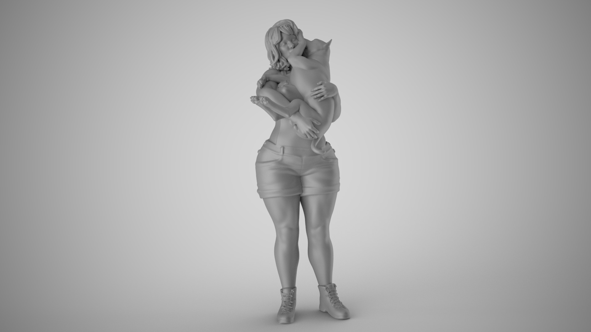 Woman Hugging her Dog 3D print model_2