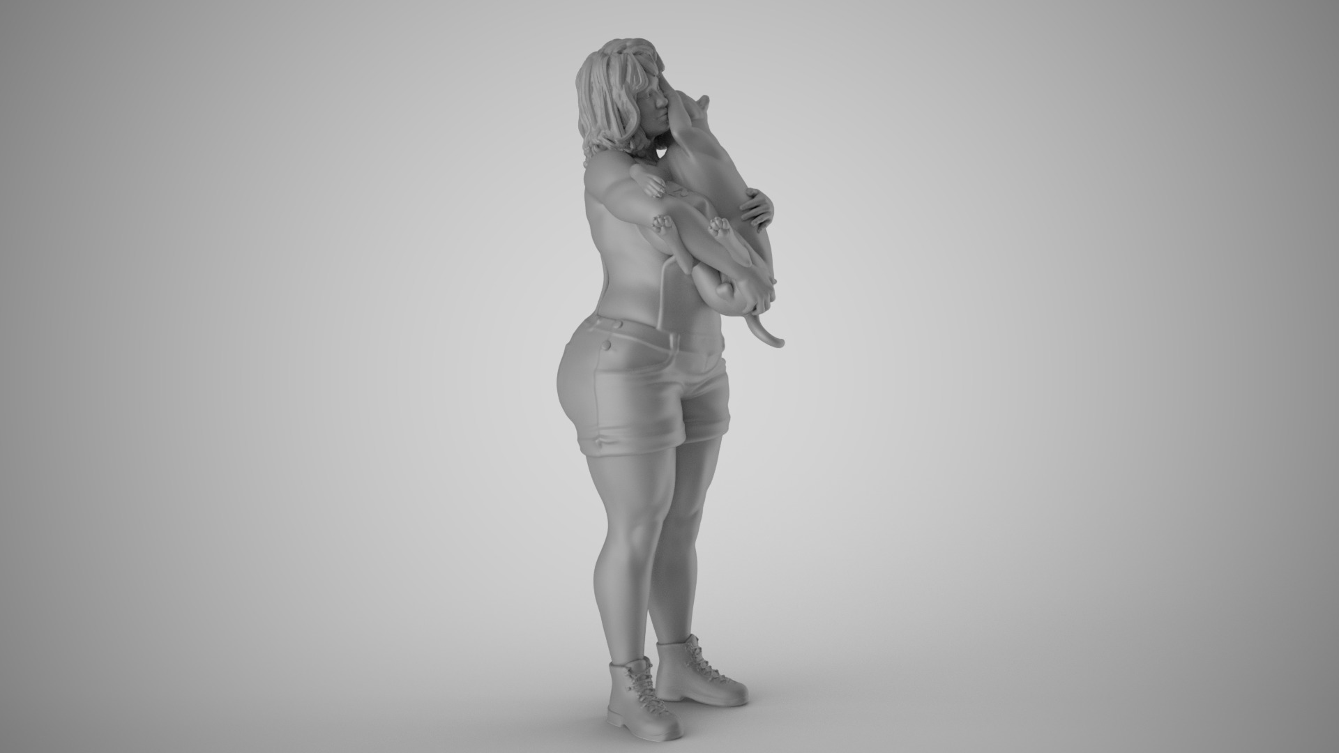 Woman Hugging her Dog 3D print model_3