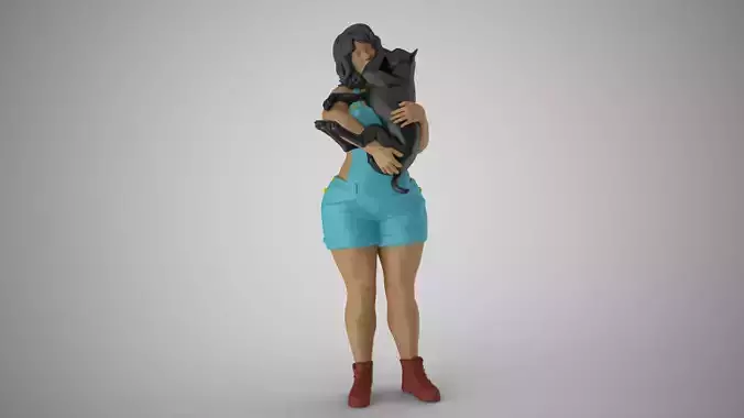 Woman Hugging her Dog 3D print model