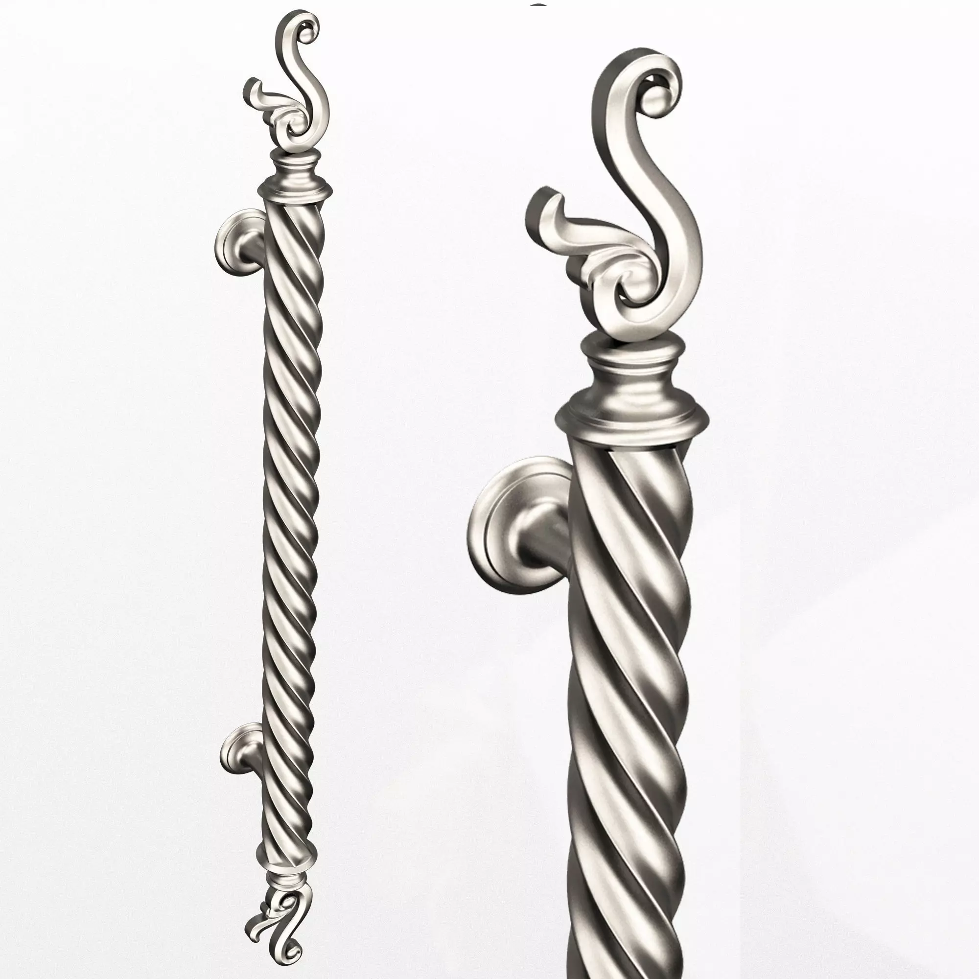 Classic Door Handle 07 Chrome Low-poly 3D model_0