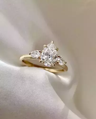 3 Pear Solitare Diamond Engagement Ring 