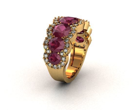 Precious Oval Stone with Diamond Ring 3D print model_6