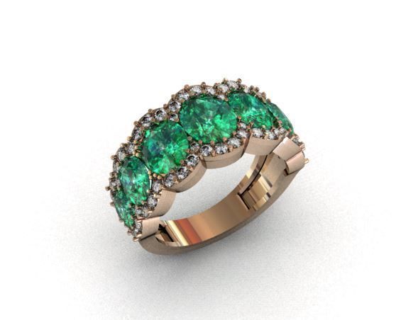 Precious Oval Stone with Diamond Ring 3D print model_2