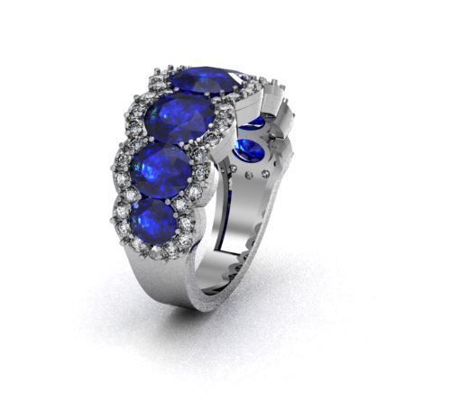 Precious Oval Stone with Diamond Ring 3D print model_7