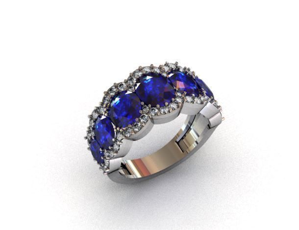 Precious Oval Stone with Diamond Ring 3D print model_1