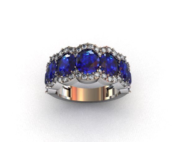Precious Oval Stone with Diamond Ring 3D print model_4