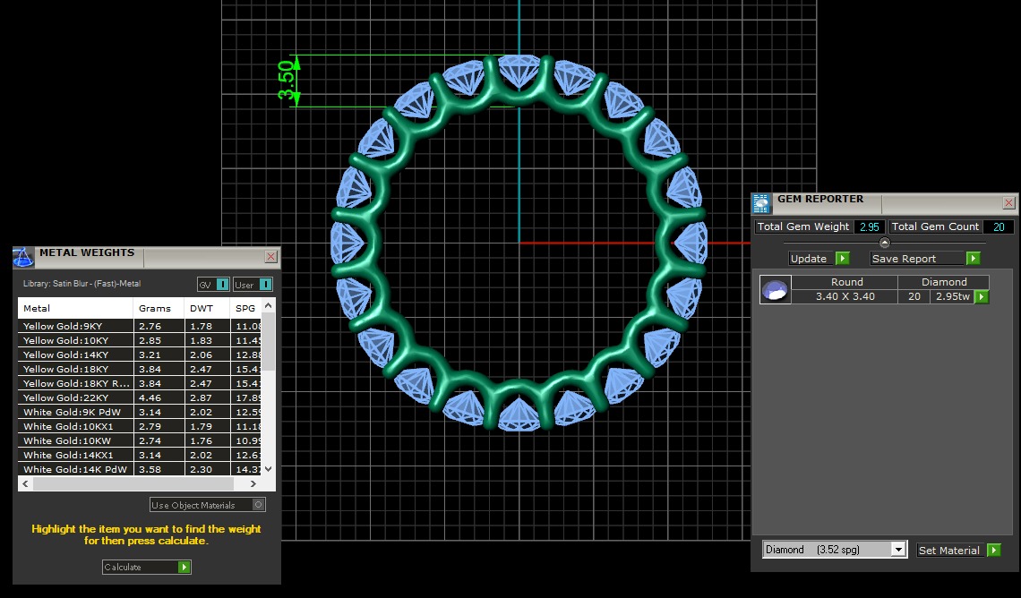 U Shaped Eternity Ring 3 point 4 mm stone size swiss 17 and EU57 3D print model_3