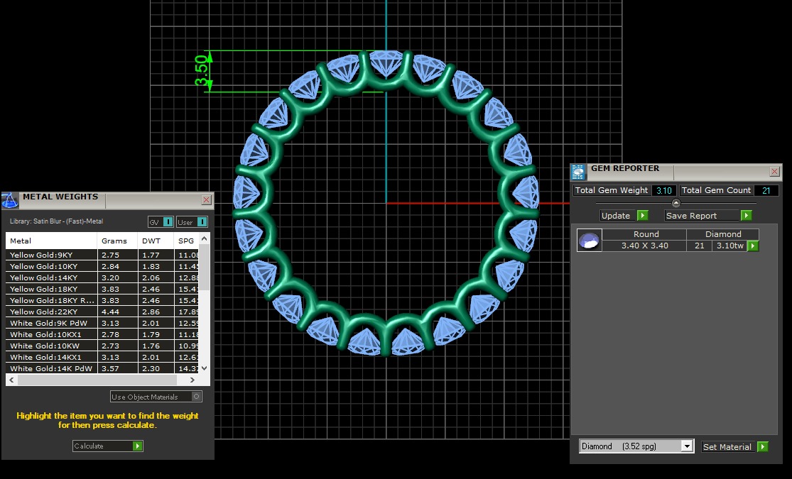 U Shaped Eternity Ring 3 point 4 mm stone size swiss 19 and EU59 3D print model_3