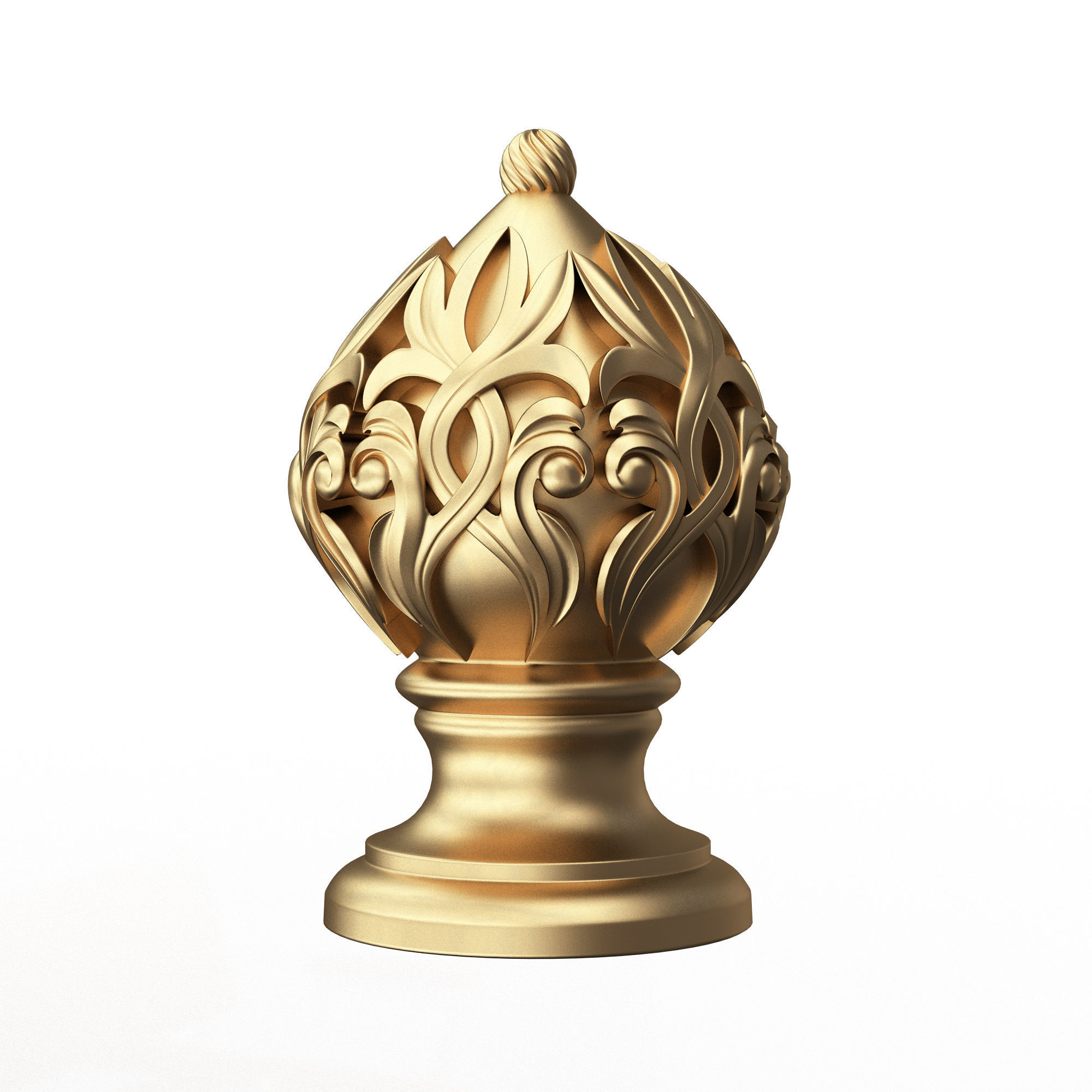 Carved Finial Knob 01 Low-poly 3D model_1
