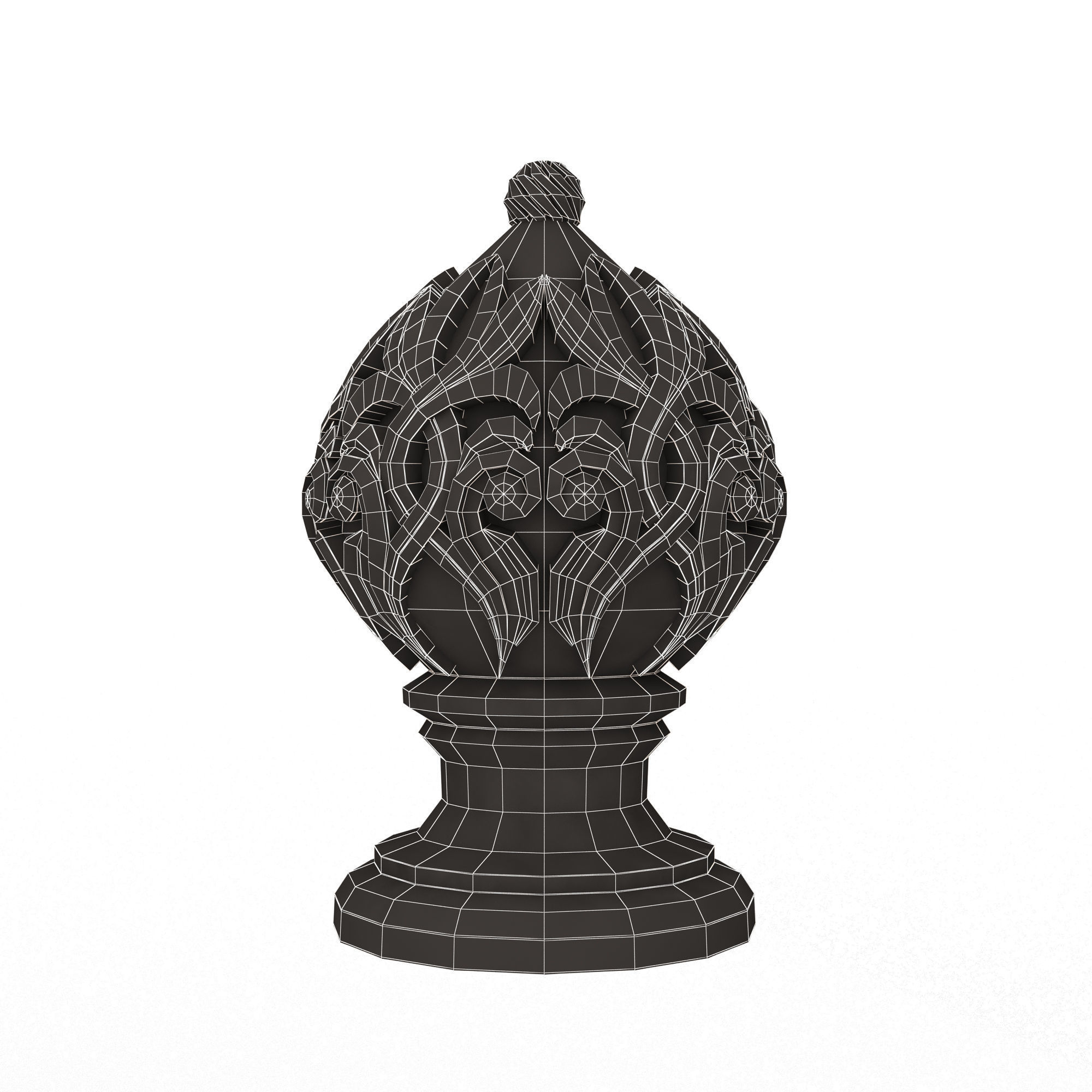 Carved Finial Knob 01 Low-poly 3D model_15