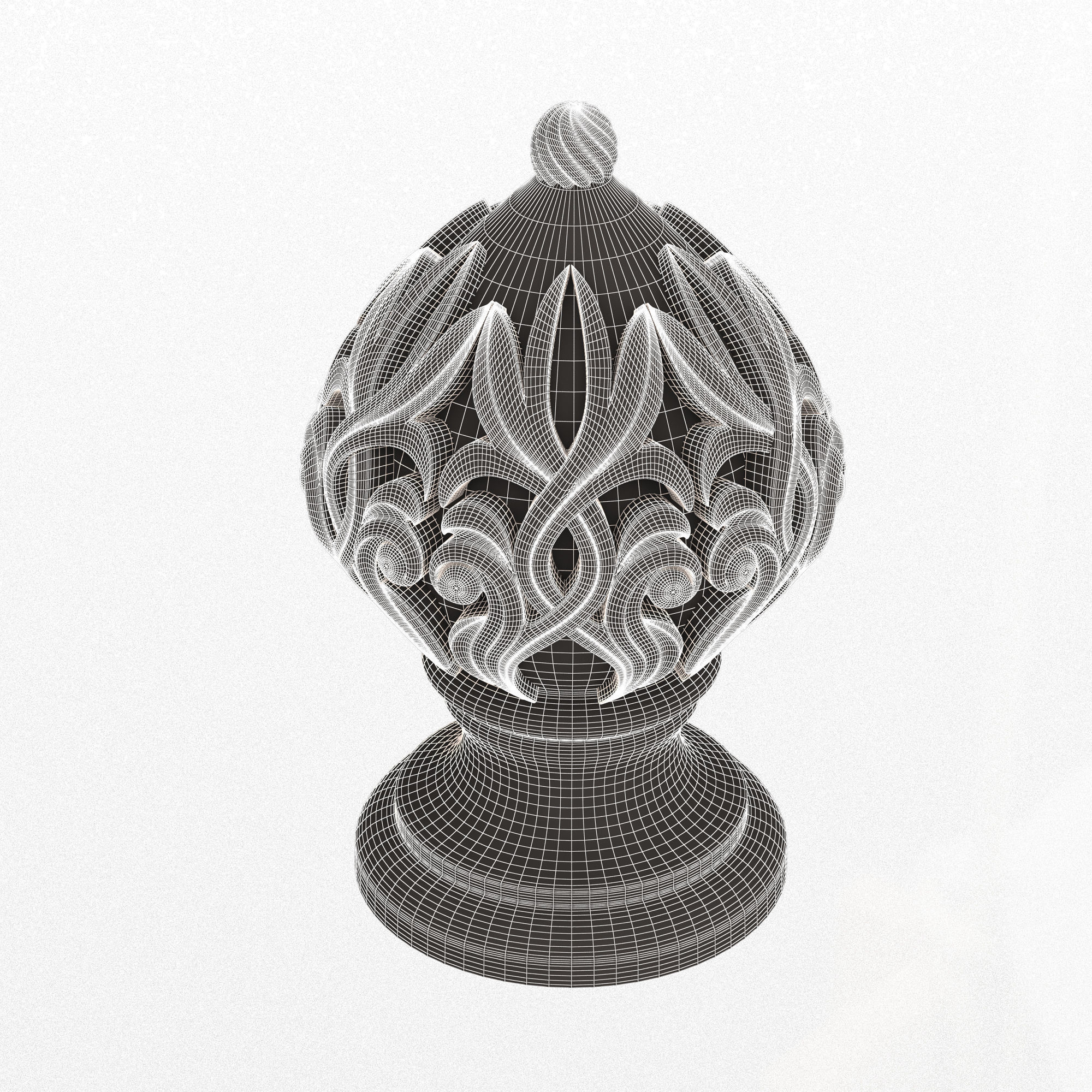 Carved Finial Knob 01 Low-poly 3D model_10