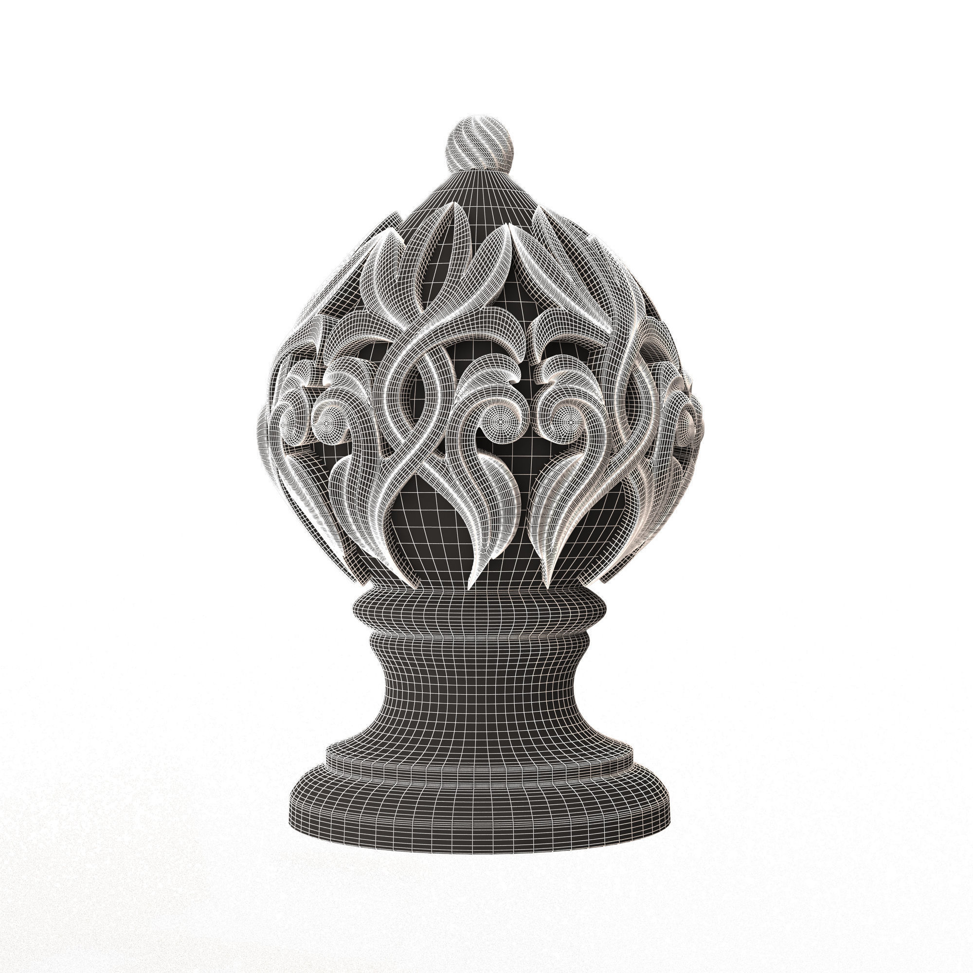 Carved Finial Knob 01 Low-poly 3D model_11