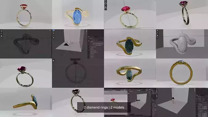 2 diamend rings 3D Model Collection