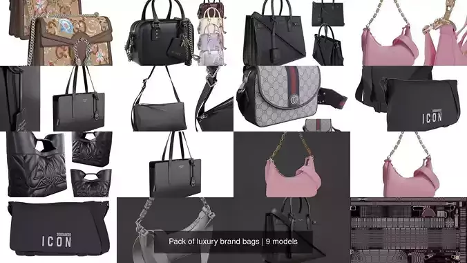 Pack of luxury brand bags 3D Model Collection