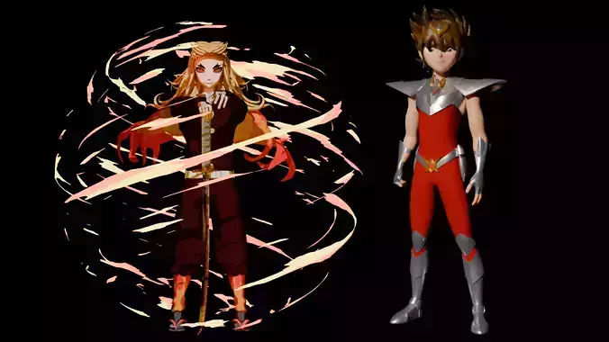 2 anime character made in blender Rigged and Game Ready 