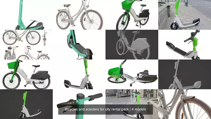 Bicycles and scooters for city rental pack 3D Model Collection