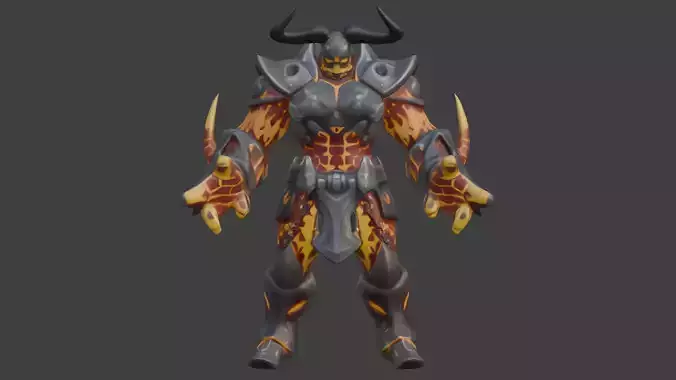 Armored lava demon character Low-poly 3D model
